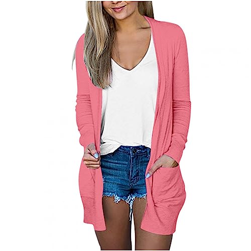Lightweight Cardigan for Women 2024 Fall Casual Solid Long Sleeve Open Front Cardigans Outwear with Pockets