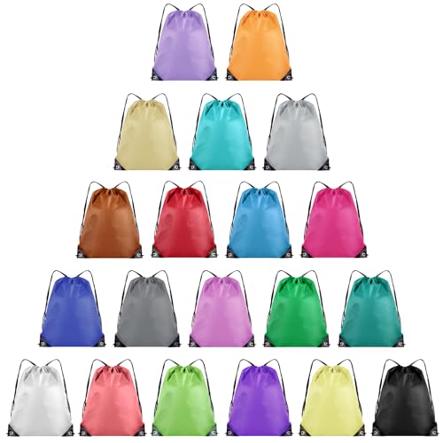 Grneric 40 Pieces Drawstring Backpack Bulk Cinch Sackpack Ployster Drawstring Bags for Gym Party Trip(Sky Blue)