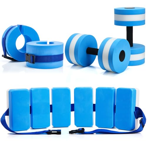 Motionchic 5 Pcs Aquatic Exercise Set Including 2 Ankle Swimming Weights 2 Lightweight Aquatic Exercise Dumbbells and Swim Belt Pool Exercise Equipment for Aquatic Aerobics Exercise (Green)