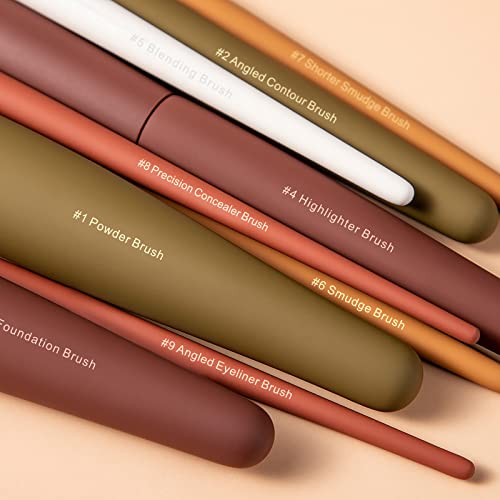 Makeup Brushes, EIGSHOW 5 Colors Essential Kabuki Makeup Brush Set with Ultra-soft Synthetic Fibers for Powder Blush Concealers Contouring Highlighting Makeup Brush Gift Set for Women(Warm Colors)