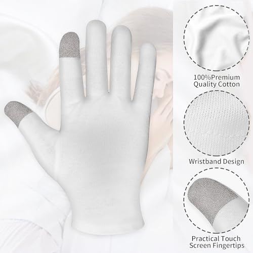 Sibba 3 Pairs Touch Screen Moisturizing Gloves White Cotton Moisturizing Gloves Overnight Bedtime Heal Eczema Sleeping Lotion Hand Spa Treatment Gloves Repair Rough Cracked Dry Chapped Hands Skin