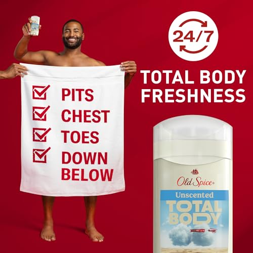 Old Spice Whole Body Deodorant for Men, Total Body Deodorant, Unscented, Aluminum Free Deodorant Stick for 24/7 Freshness // Dermatologist Tested Whole Body Deodorant, 3.0 oz