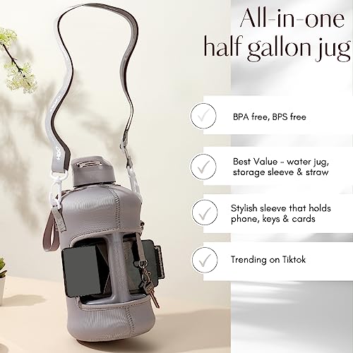 H2O Capsule 2.2L Half Gallon Water Bottle with Storage Sleeve and Covered Straw Lid – BPA Free Large Reusable Drink Container with Handle - Big Sports Jug, 2.2 Liter (74 Ounce) Leopard Print