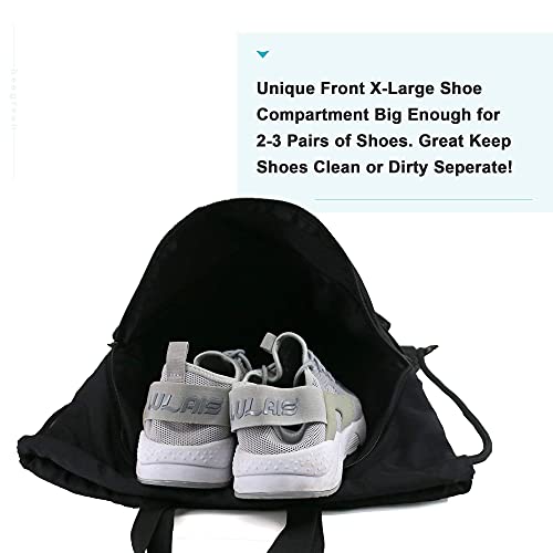 BeeGreen Orange Drawstring Backpack Bag with Shoe Compartment X-Large Black Gym Sports String Cinch Backpack Athletic Sackpack with Front Inside Zipper Pockets