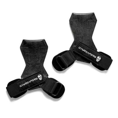 Gymreapers Weight Lifting Grips (Pair) for Heavy Powerlifting, Deadlifts, Rows, Pull Ups, with Neoprene Padded Wrist Wraps Support and Strong Rubber Gloves or Straps for Bodybuilding (Black, Small)