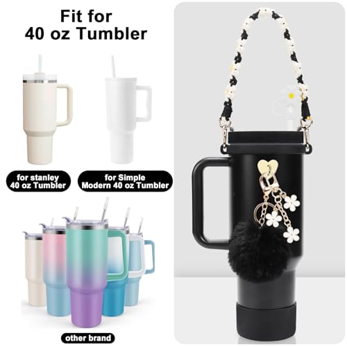 Stanley Cup Accessories Set Including Water Bottle Handle Strap, Siliocne Stanley Cup Boot, Siliocne Straw Cover, Stanley Charms for Stanley Cup 40oz & 30oz Tumbler (Almond Rose)