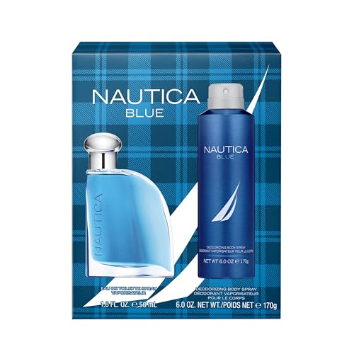Nautica Blue Eau de Toilette + Deo Body Spray, Notes of Basil, Jasmine, and Cedarwood, Men's Fragrance, Long Lasting, Everyday Fragrance
