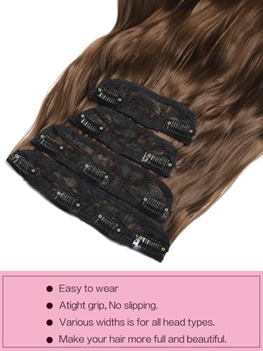 Blonde Hair Extensions, 20inch 4PCS Long Wavy Curly Clip in Hair Extensions Natural Soft Synthetic Hairpieces for Women (Chocolate Brown)