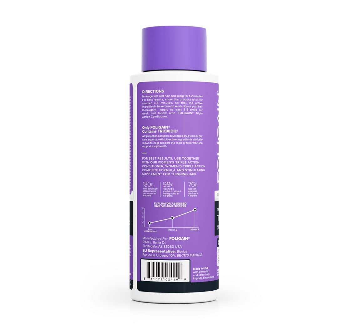 Foligain Triple Action Shampoo For Thinning Hair For Women with 2% Trioxidil | Hair Stimulating Shampoo | Women's Volumizing Shampoo (16oz), 15243