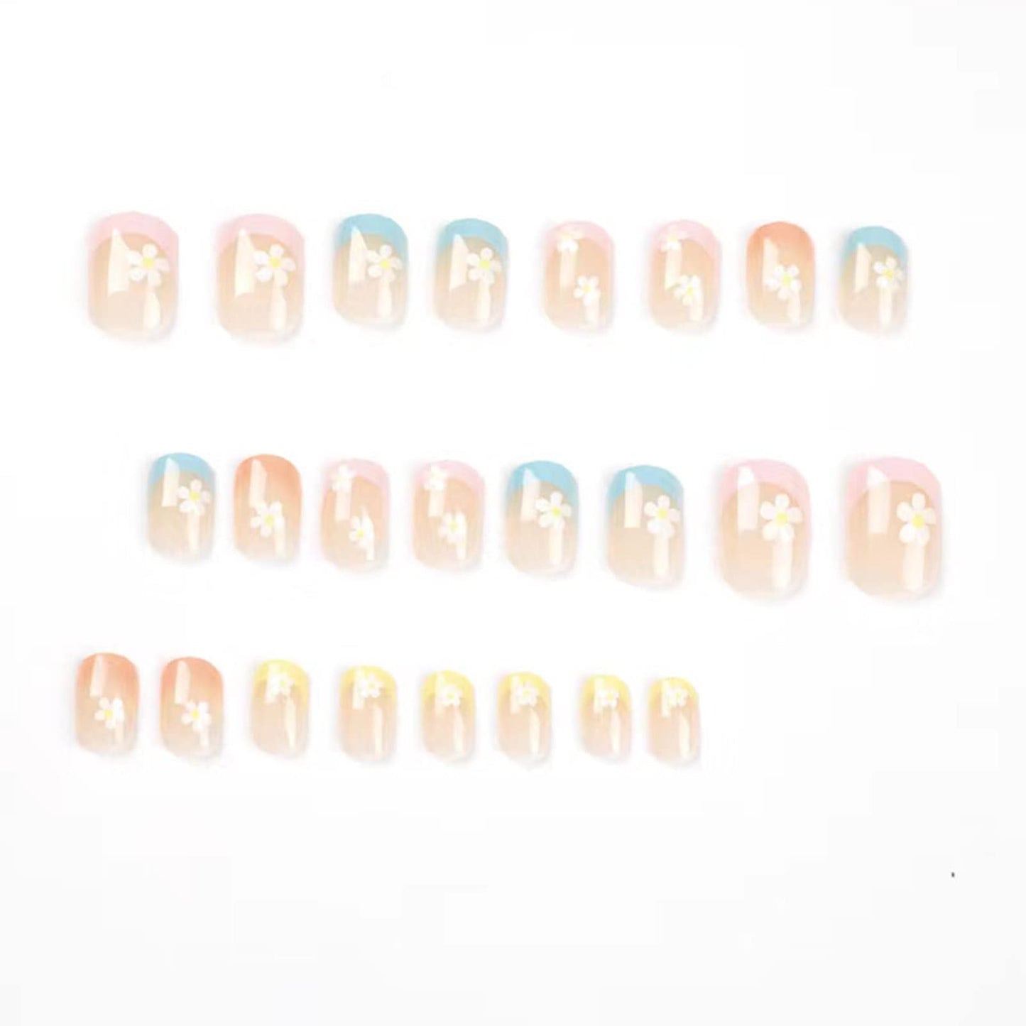 DANMANR Square Press on Nails Short Fake Nails French Acrylic Full Cover False Nails for Women and Girls 24PCS (Multicolour French)