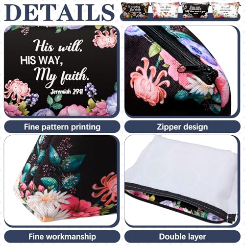Chunful 12 Pcs Inspirational Christian Bags Bulk for Women Bible Verse Cosmetic Bag Pencil Pouch Gift Zippered Flower Organizer Journaling Supplies, 7.48 x 4.72 Inch(Elegant)