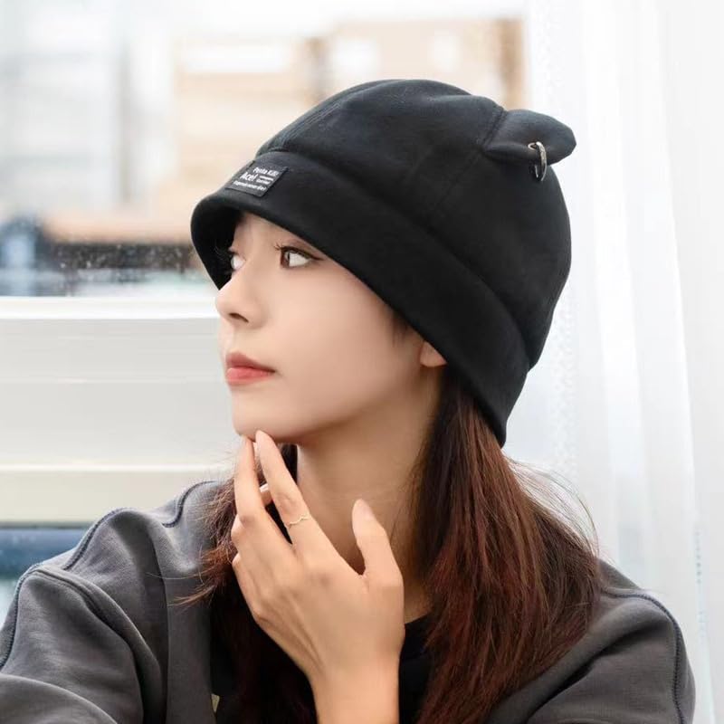 FANPOI Winter Beanie Hats for Women Men Warm Thickened Cap Unisex Street Fashion Bear Ear Hip Hop Street Fashion (Black,Standard)