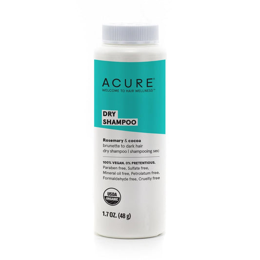 Acure Dry Shampoo - Brunette to Dark Hair, Powder Care to Refresh Treated Color Tinted Hair & Extend Cleansing with Cocoa & Rosemary Formula - 100% Vegan - 1.7 Oz Travel Pack Size