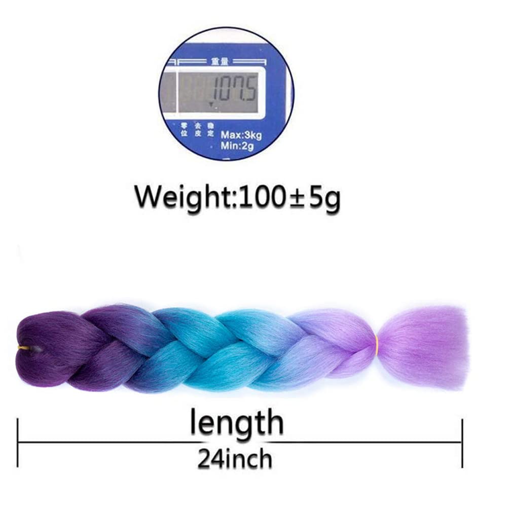 Xiaofeng Braiding Hair Extensions for Women 3 Packs 100g/Pack 24Inch High Temperature Ombre Jumbo Synthetic Braiding Hair for Twist Crochet Braids (24 Inch (Pack of 3), green)