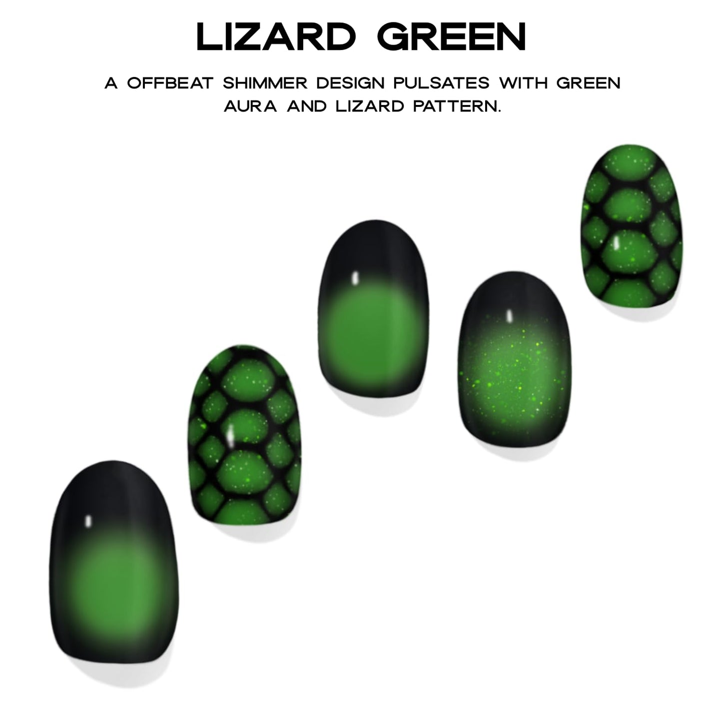 Adora Couture Semi Cured Gel Nail Strips with 30 Pieces, Salon Quality Nail Wraps for Women, Green Black Ombre Aura UV Gel Nail Stickers, UV Light Required, Lizard Green