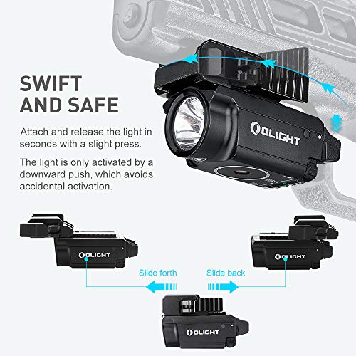 OLIGHT Baldr Mini 600 Lumens Rechargeable Weaponlight with Green Beam and White LED Combo, Magnetic USB Compact Tactical Flashlight with Adjustable Rail for G19, G45, Sig P320, and so on(Black)