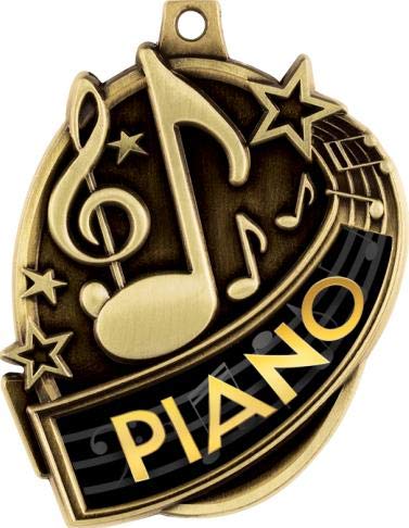 2.3" Gold Kudos Music Piano Medals, 1st Place Piano Award 5 Pack Prime
