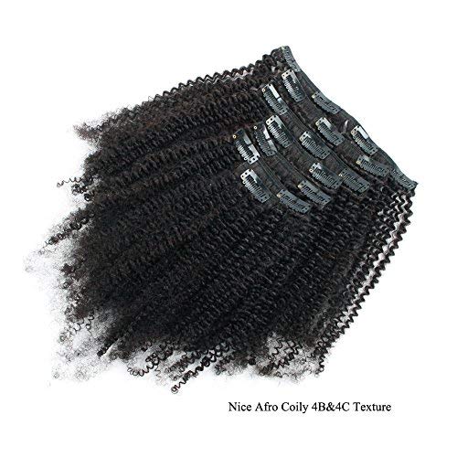 ABH AMAZINGBEAUTY HAIR Afro Coily Clip in Hair Extensions Real Human Hair 4B and 4C Double Wefts Remy Coily Clip ins for African Americans 120 Grams 7pcs 17 Clips, #1B Natural Black 18 Inch
