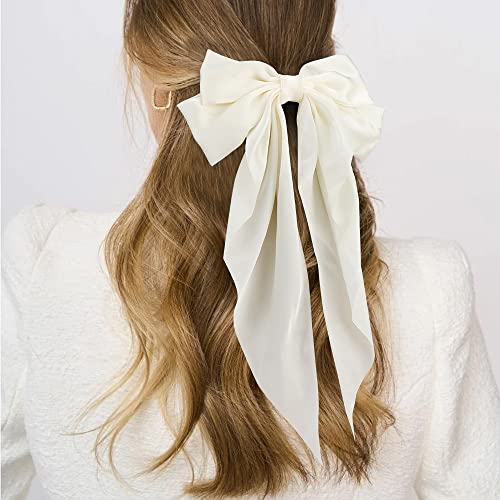 ATODEN Silky Satin Pink Hair Bows 2Pcs Big Hair Bows for Women Hair Ribbons Oversized Long Tail Bow Hair Clips Large Hair Ribbon Barrettes Metal Clips Bowknot Aesthetic Girls Hair Accessories