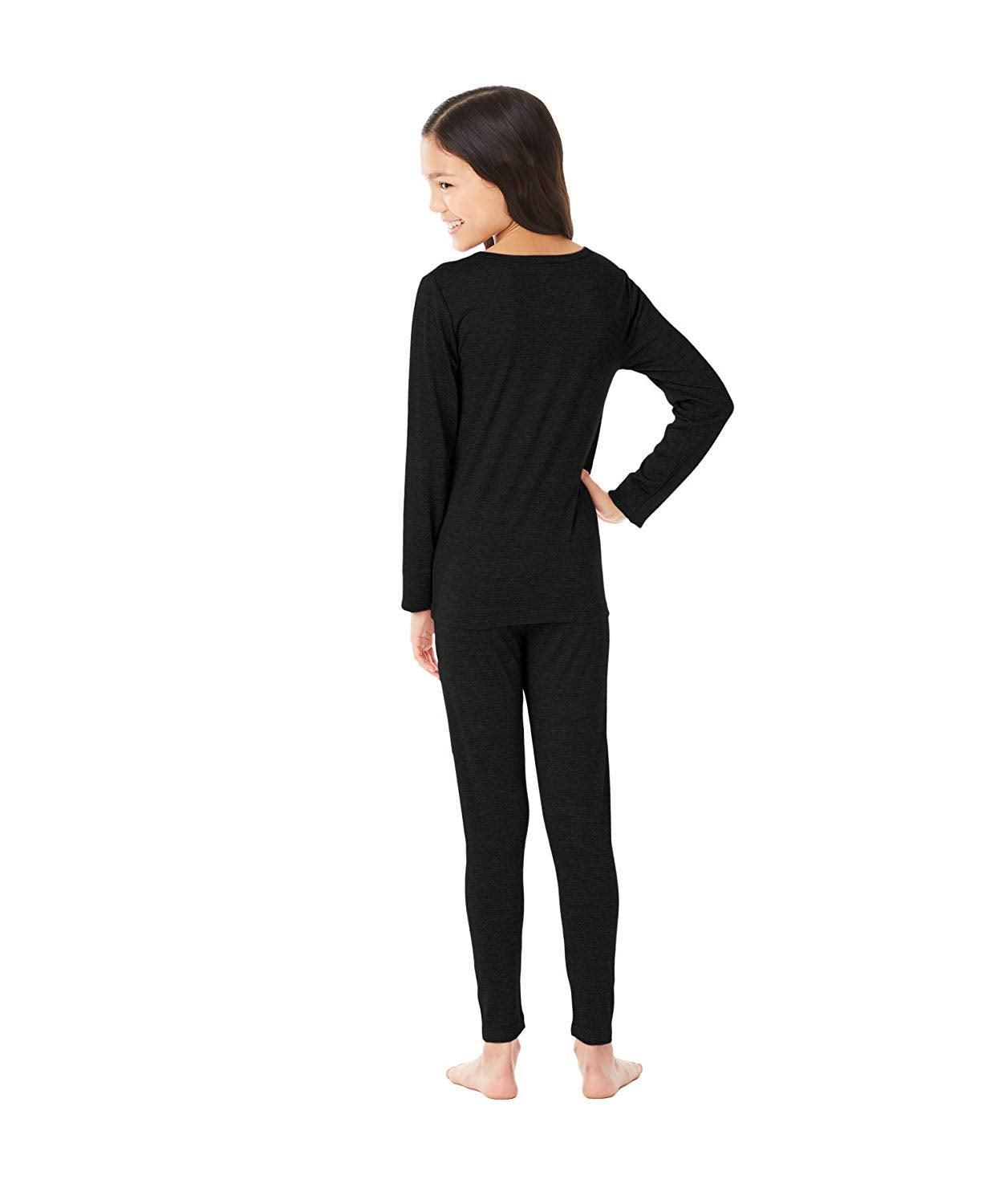 32 Degrees Kid's Heat Base Layer Long Sleeve Crew Neck and Legging Set (Black, Medium)
