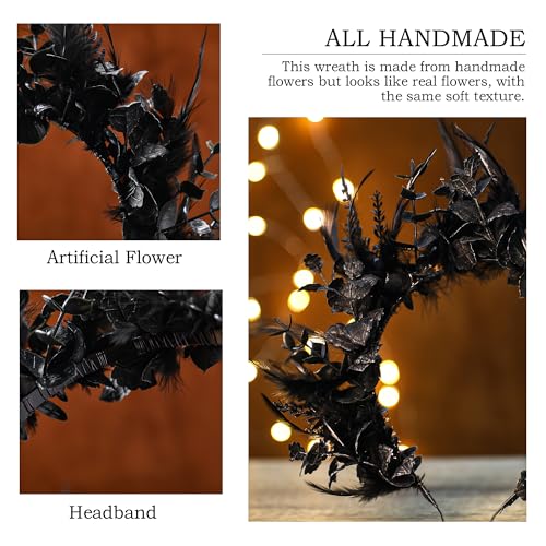 MOSTORY Flower Halo Crown Headband - Handmade Fairy Goddess Hairband Floral Queen Crown for Women Party Festival Renaissance Renfaire Cosplay Photo Shoot Gold
