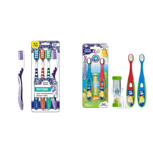 GuruNanda Whitening Toothbrush 4 Pack & Butter on Gums Toddler Toothbrush 2 Pack
