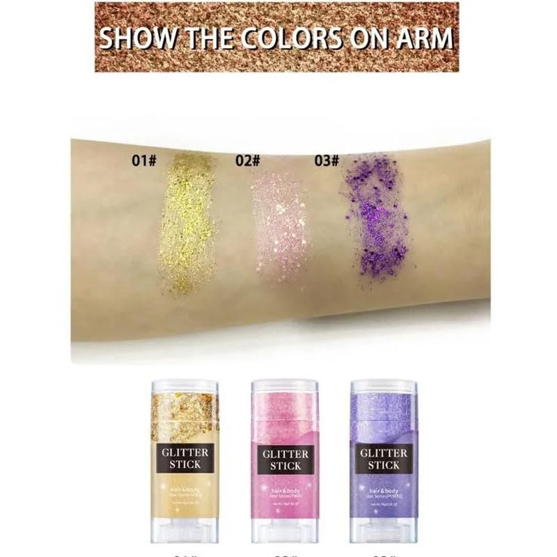 2 Color Face and Body Glitter Stick, Singer Concert Music Rave Face Body Sequins Glitter Stick for Women Face/Body/Hair/Eyes/Lip Glitter Makeup. (Gold &Blue)