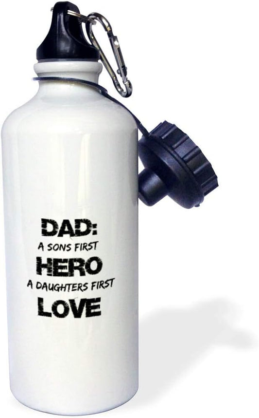 3dRose Dad-Sons Hero, Daughters First Love-Sports Water Bottle, 21oz , 21 oz, Multicolor
