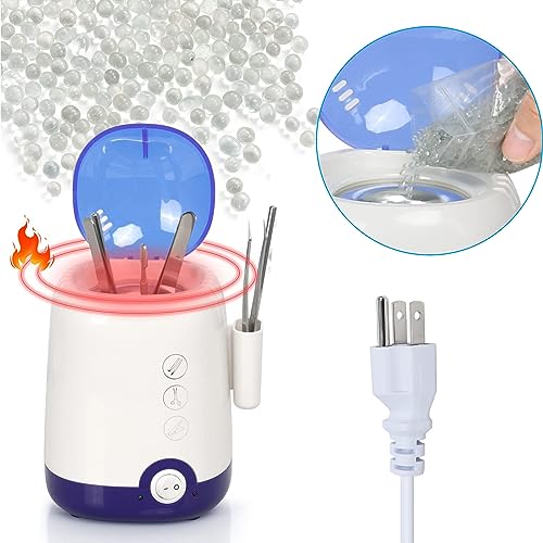GoLashFun Nail Tool Sterilizer Machine,High Temperature Sterilization Nail Tool Cleaning Pot for Manicure Nail Salon Nipper Hair Cutting Scissors Cleaning Equipment (Blue with Storage Container)