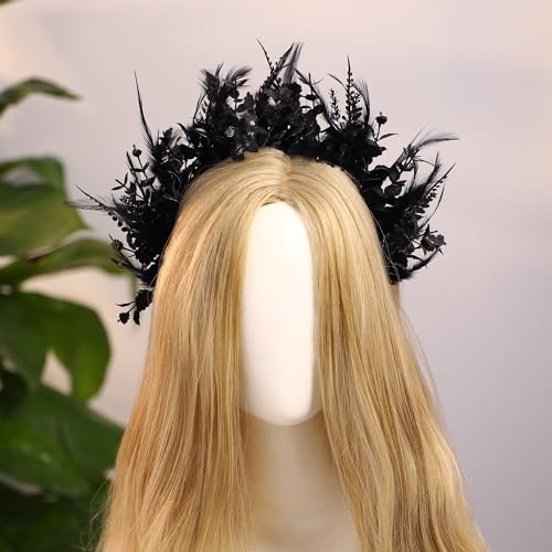 MOSTORY Flower Halo Crown Headband - Handmade Fairy Goddess Hairband Floral Queen Crown for Women Party Festival Renaissance Renfaire Cosplay Photo Shoot Gold