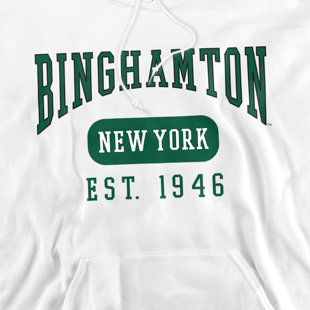 Binghamton University Official Established Date Unisex Adult Pull-Over Hoodie, White, Medium