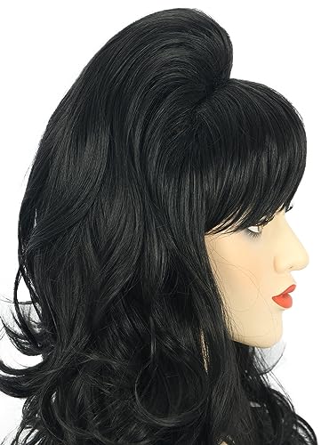 karlery Adult Women Long Wavy Black Wig Bouffant Beehive Wig 60s 70s Themed Party Costume Wig