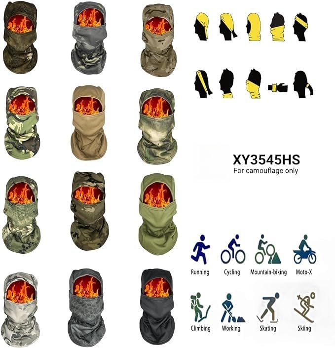 XY3545HS Camo Military Warm Balaclava for Winter Outdoors-Ski Mask，Hunting，Fishing，Motorcycle Windproof，Unisex，Elastic (Camo cp)