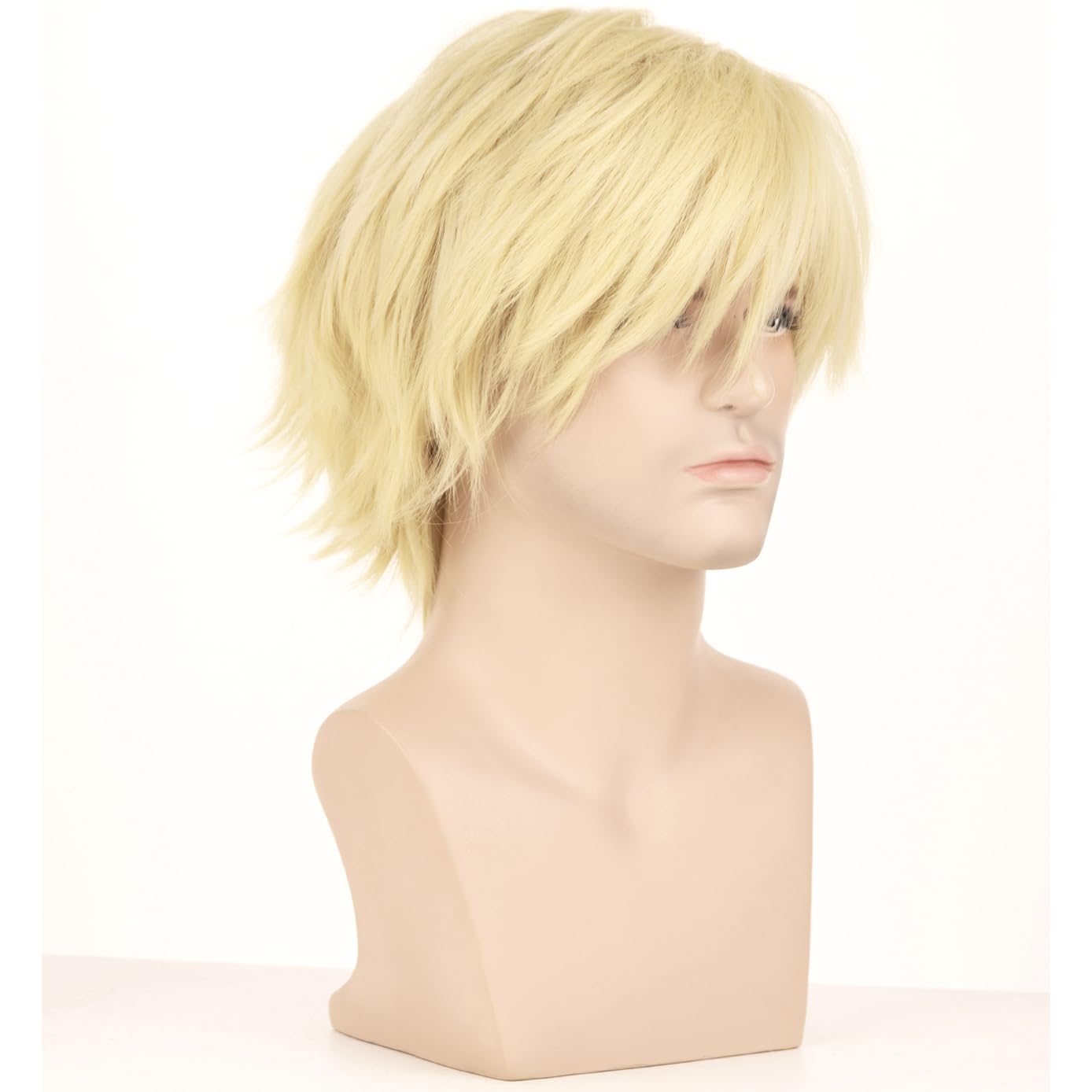 BERON Blonde Men Wigs for Boys with Bangs 12'' Short Synthetic Wig for Halloween Cosplay Party Wigs with Wig Cap