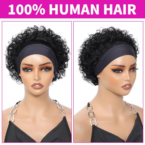 Headband Wig Human Hair Pixie Cut wig Human Hair Wigs For Black Women 1B 6 Inch Curly Wigs For Black Women Black Curly Wig Short Black Wigs For Women Glueless Wig Cheap Short Curly Human Hair Wigs