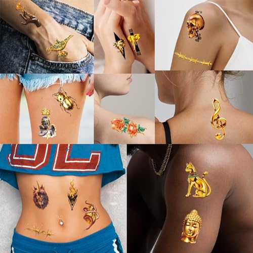 77 Sheets Temporary Tattoo, Lion Wolf Snake Skull Elephant Fake Tattoos for Adults Neck Shoulder, Bee Angel Crown Scepter Realistic Temporary Tattoos for Men Women Girls