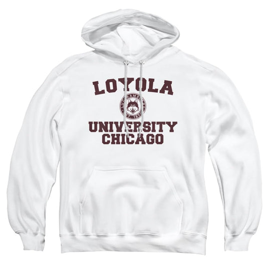 Loyola University Chicago Official Circle Logo Unisex Adult Pull-Over Hoodie,White, Large