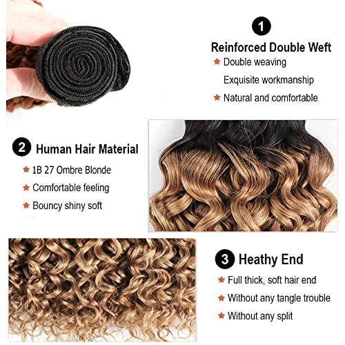 1b27 Water Wave Bundles Human Hair Ombre Human Hair Bundles 8 Inch Honey Blonde Wet and Wavy Hair Weave Brazilian Virgin Human Hair Blonde Water Wave Bundles