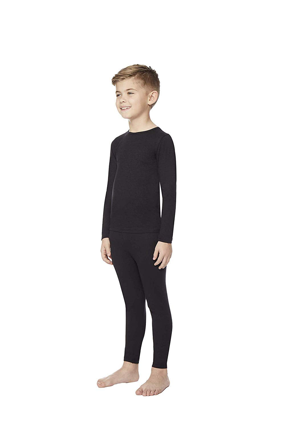 32 Degrees Kid's Heat Base Layer Long Sleeve Crew Neck and Legging Set (Black, Medium)