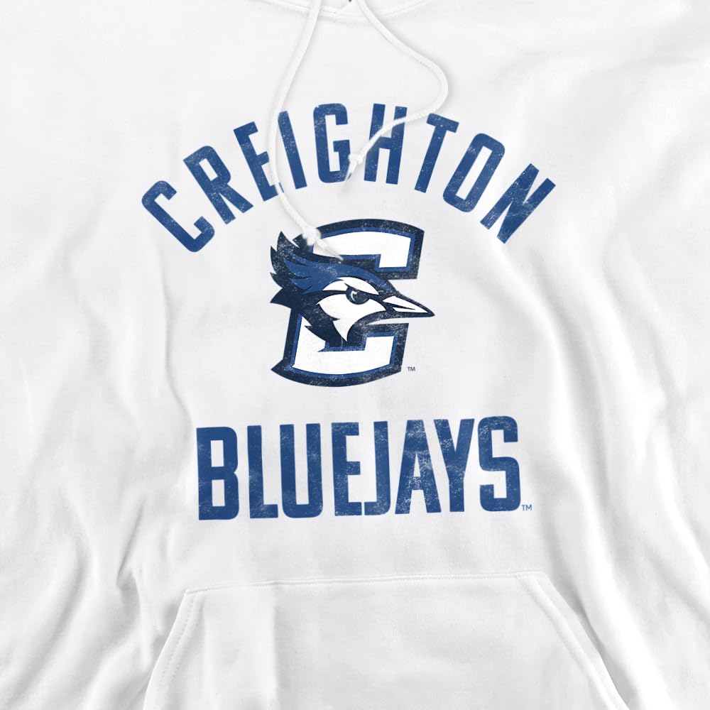 Creighton University Official Bluejays Logo Unisex Adult Pull-Over Hoodie,White, X-Large