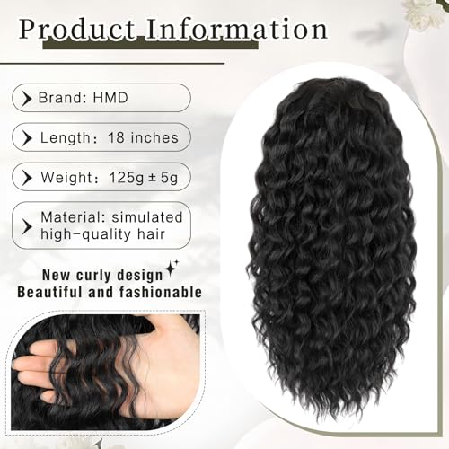 HMD Curly Ponytail Extension Drawstring Ponytail for Black Women Black Mixed Ginger Curly Clip in Hair Extensions 22 Inch Ponytail Extension Synthetic Hairpiece for Daily Party