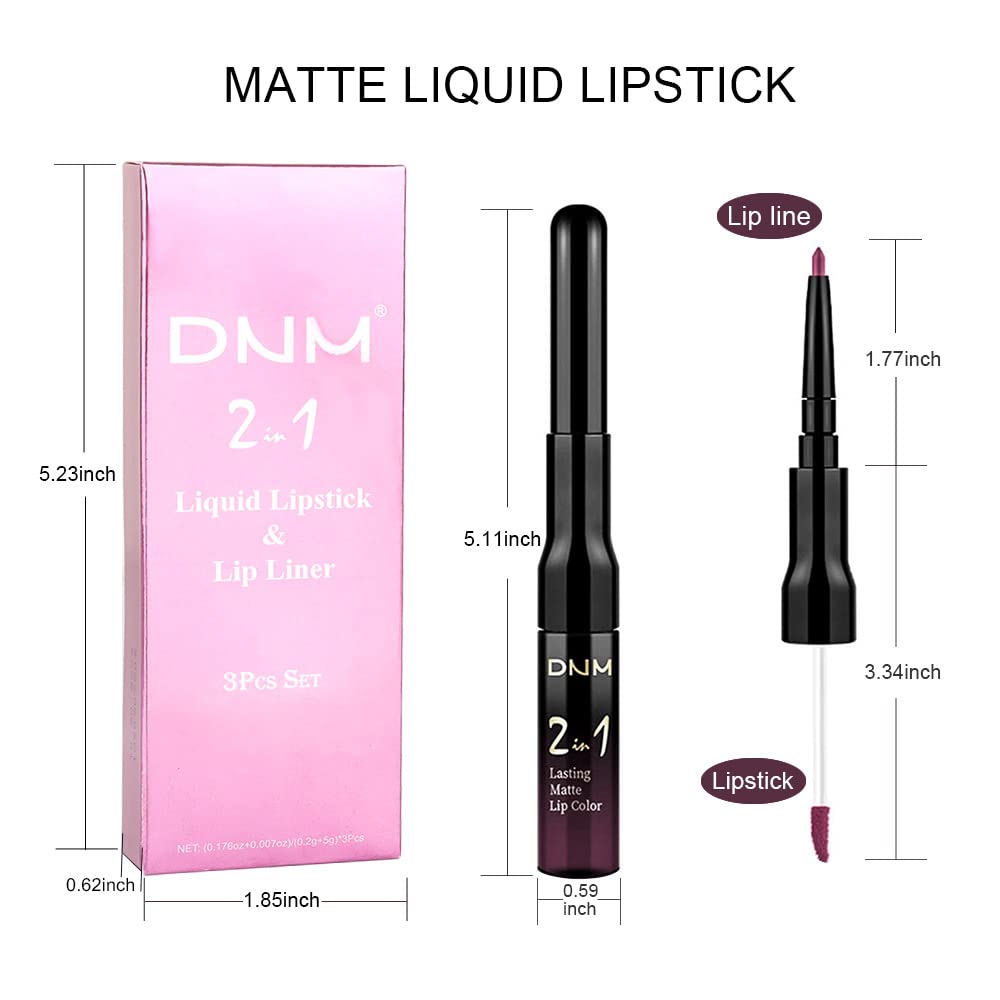 evpct 3Pcs Dark Deep Red Purple Plum Black Cherry Lip Tint Stain peel off 24 hr Matte Lip Liner and Lipstick Set for Women Waterproof Long Lasting labiales matte mate larga duracion listip 24 hours