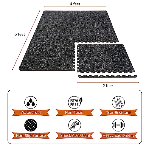 Sivan 0.5 Inch Thick Gym Flooring for Home Gym - 6 EVA Foam Floor Tiles, 24 Sq Ft Rubber Top Gym Mats for Home Gym and Exercise Equipment, Interlocking Protective Flooring 24 in x 24 in Gym Mat