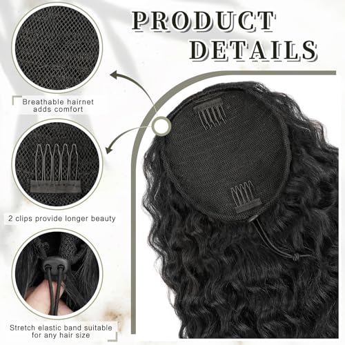 HMD Curly Ponytail Extension Drawstring Ponytail for Black Women Black Mixed Ginger Curly Clip in Hair Extensions 22 Inch Ponytail Extension Synthetic Hairpiece for Daily Party
