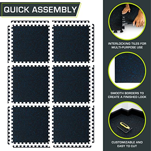 ProsourceFit Rubber Top Exercise Puzzle Mat ½-inch, 24 SQFT, 6 Tiles, EVA Foam Interlocking Tiles for Home Gym Protective Flooring for Equipment and Workouts, Blue