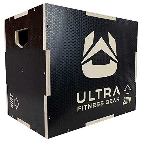 Ultra Fitness Gear Plyo Box - Anti-Slip Wood 3-in-1 Plyometric Jump Box for Training - Squat, Step Up, Box Jumps & More - Workout Box Size 24/20/16 (Large) - Home Gym Exercise Equipment