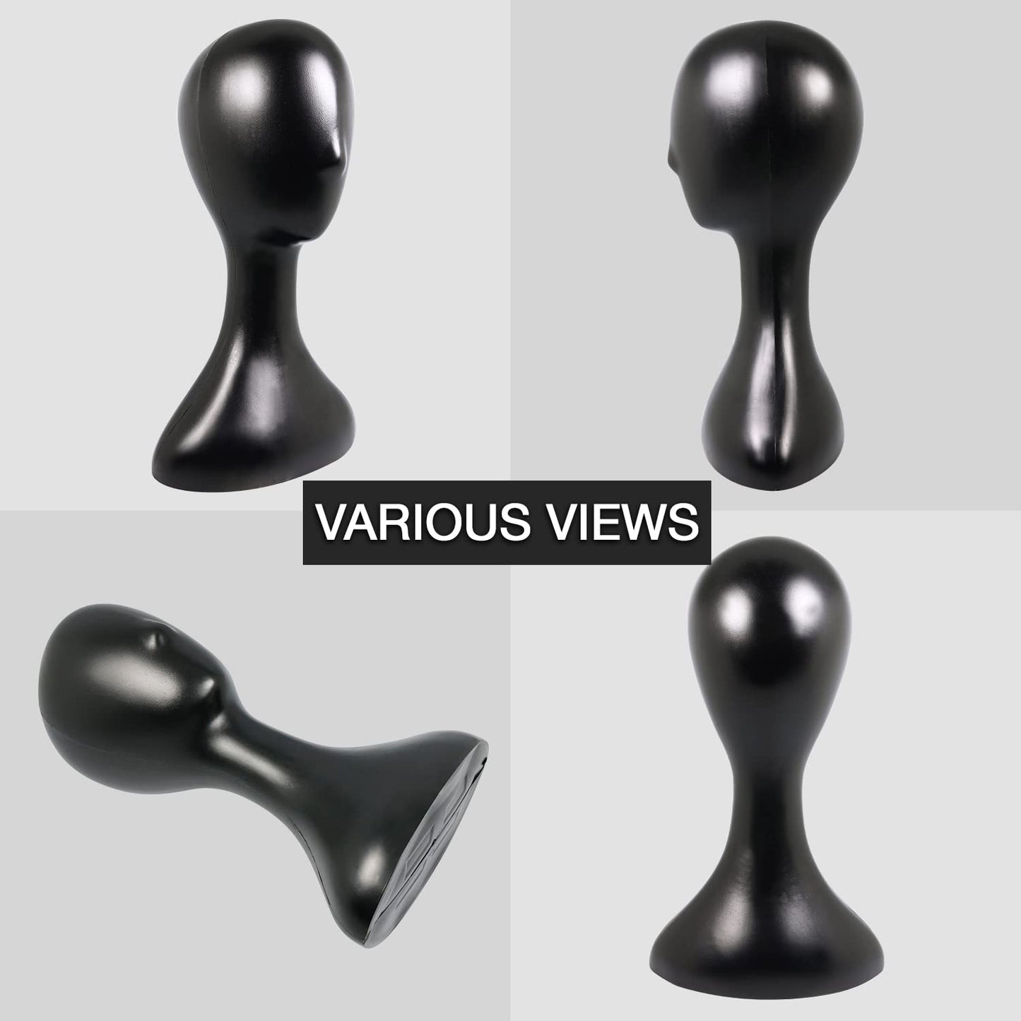 16 Inch Studio Limited Professional Plastic Mannequin Head (Black), Durable Women Model Wig Stand Display Styling Making Display Holder with Jack for Hat, Mask, Headdress, Necklace