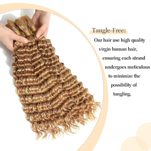 Habiliana Deep Curly Braiding Human Hair 100g 16 Inch Color 27 Honey Blonde Deep Water Wave Bulk Human Hair for Braiding No Weft Brazilian Virgin Deep Curly Human Hair Extensions for Boho Braids