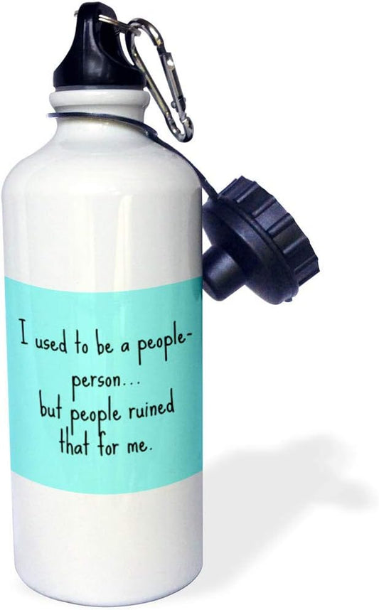 3dRose Used to be People Person, Black Lettering on Teal Background Sports Water Bottle, 21 oz, Multicolored