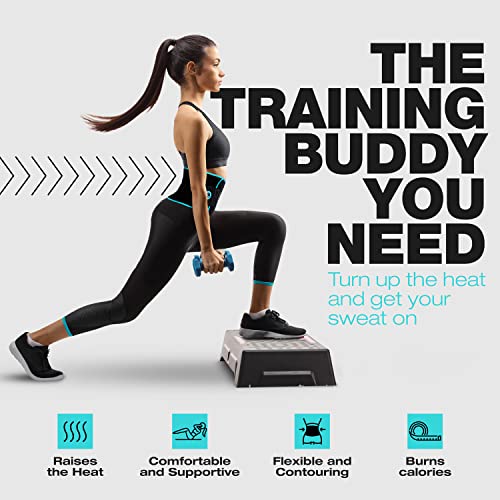 ActiveGear Waist Trainer for Women & Men - Sweat Band Waist Trimmer Belt for a Toned Look - Reinforced Trim and Extra Secure Fastening (Blue Hem, Medium: 8” x 42”)